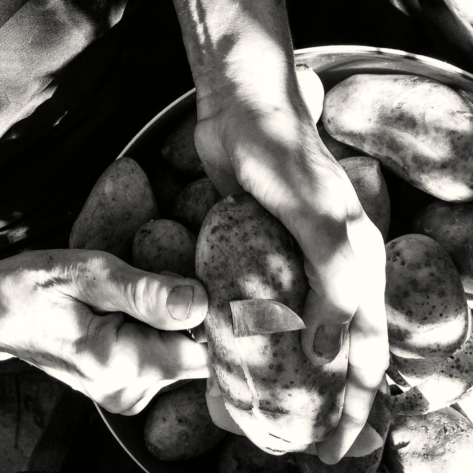 Grandma still peels every potato by hand.